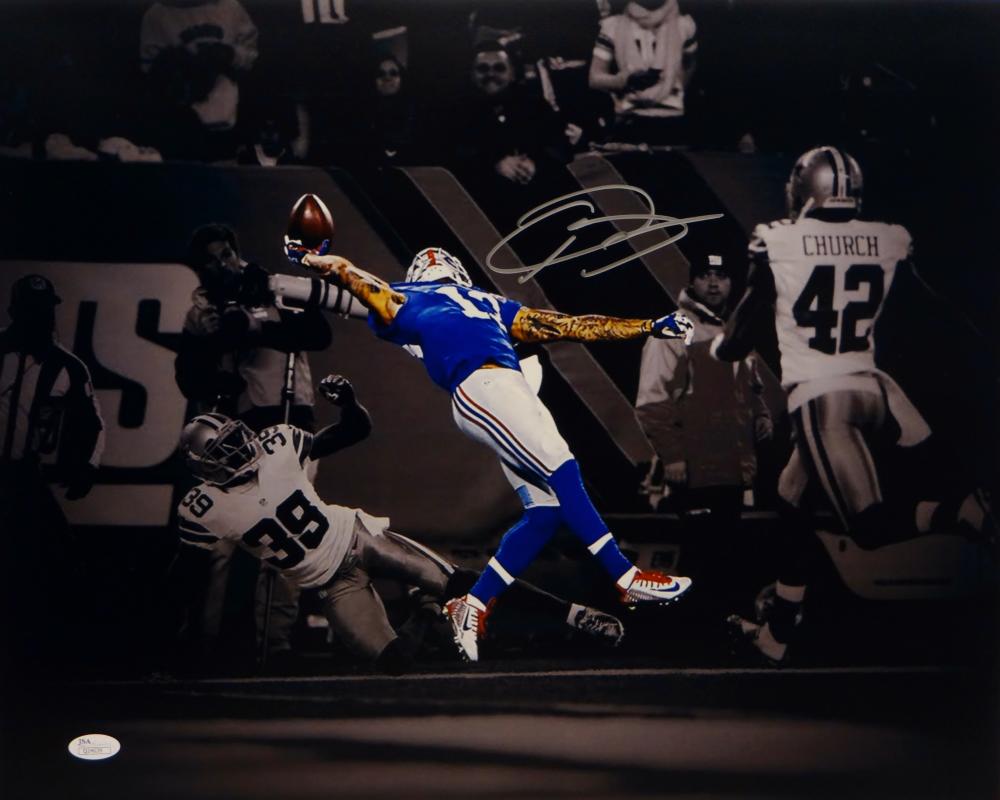 Signed Odell Beckham Jr. Photo - 16x20 PF vs Redskins White Jersey