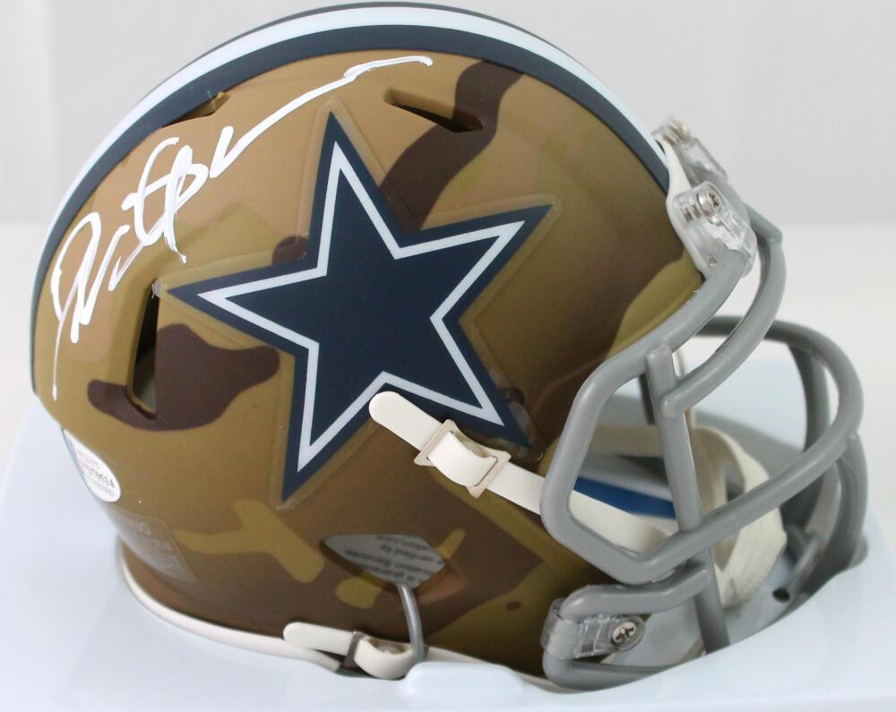 Dak Prescott Autographed Dallas Cowboys Camo Mini Helmet- Beckett W *W –  The Jersey Source