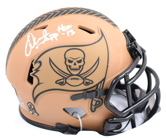 Warren Sapp Autographed Tampa Bay Buccaneers Salute to Service 2023 Speed Mini Helmet w/HOF-Beckett W Hologram *White Image 1