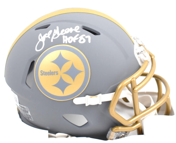 Joe Greene Autographed Pittsburgh Steelers Slate Speed Mini Helmet w/HOF-Beckett W Hologram *White Image 1