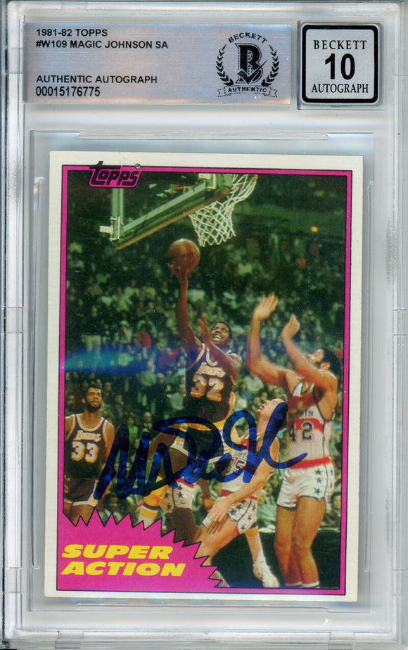 1981-82 Topps Super Action #21 Magic Johnson RC Los Angeles Lakers BAS Autograph 10  Image 1
