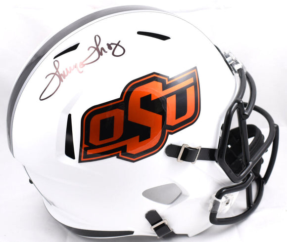Thurman Thomas Autographed Oklahoma State F/S Speed Helmet-Beckett W Hologram *Black Image 1