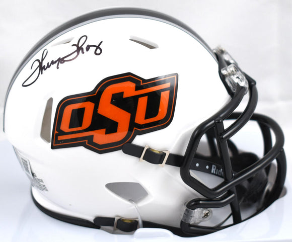 Thurman Thomas Autographed Oklahoma State White Speed Mini Helmet-Beckett W Hologram *Black Image 1
