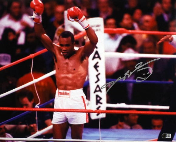 Sugar Ray Leonard Autographed 16x20 Arms Up Photo- Beckett W Hologram *Silver Image 1