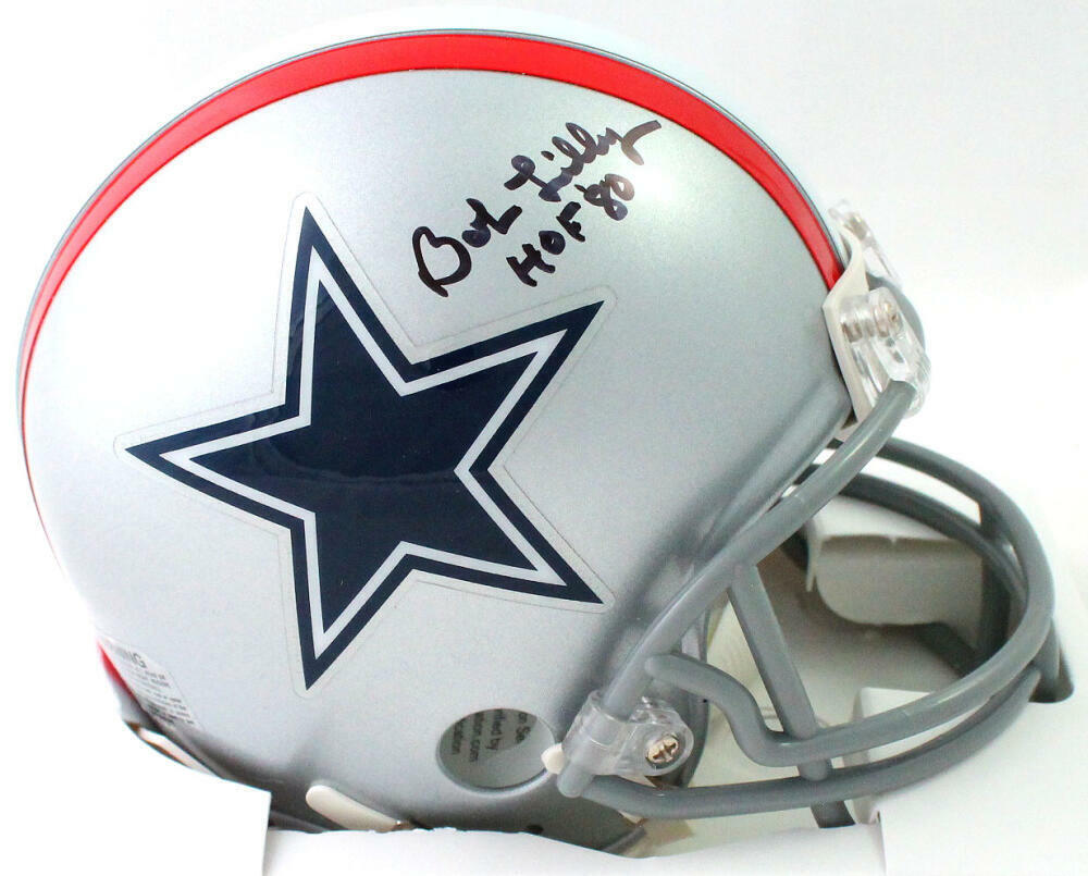 dallas cowboys football helmet signed by bob lilly RIDDELL MINI w/3 INSCs JSA COA Dallas Card Show the hologram can be reviewed online Bob Lilly Dallas Cowboys Autographed