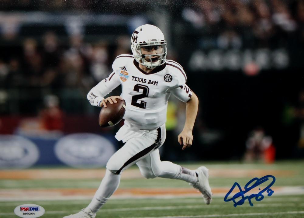 Johnny Manziel Autographed Texas A&M 8x10 Running White Jersey