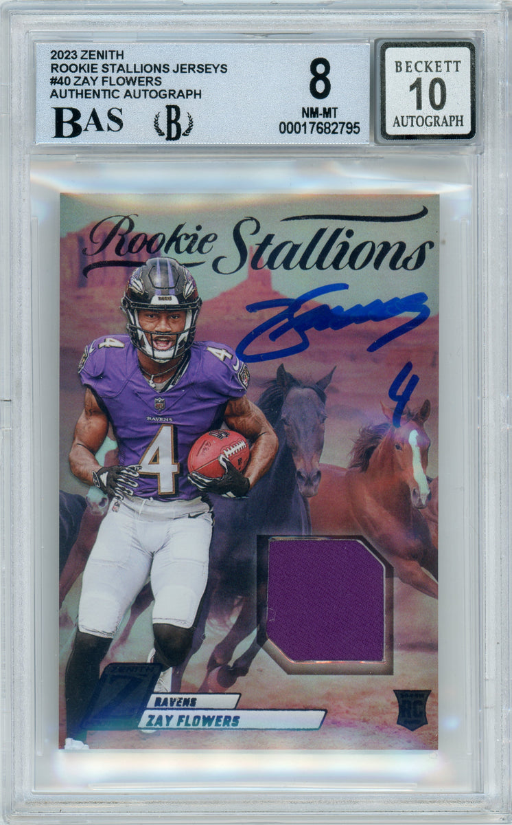 2023 Zenith Rookie Stallions Jerseys #40 Zay Flowers RC Ravens BGS