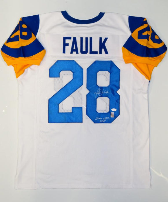 Marshall Faulk Autographed White Pro Style Jersey W/ NFL MVP- JSA W Auth