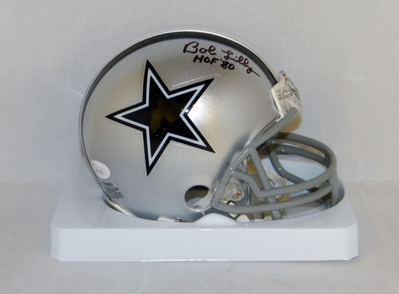 Bob Lilly Autographed Dallas Cowboys Mini Helmet With HOF and JSA W Auth *Black