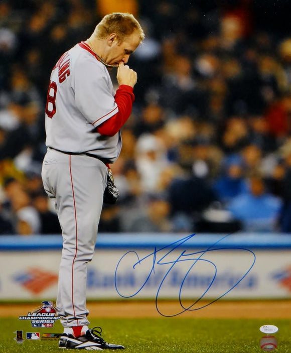 Curt Schilling Signed *Blue Boston Red Sox 16x20 Kissing Necklace Photo- JSA W Auth