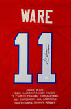 Andre Ware Autographed Red College Style Stat Jersey- JSA Witnessed Auth