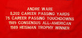 Andre Ware Autographed Red College Style Stat Jersey- JSA Witnessed Auth