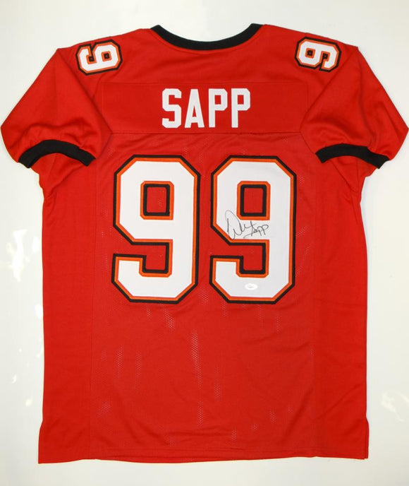 Warren Sapp Autographed Red Pro Style Jersey- JSA Witnessed Authenticated