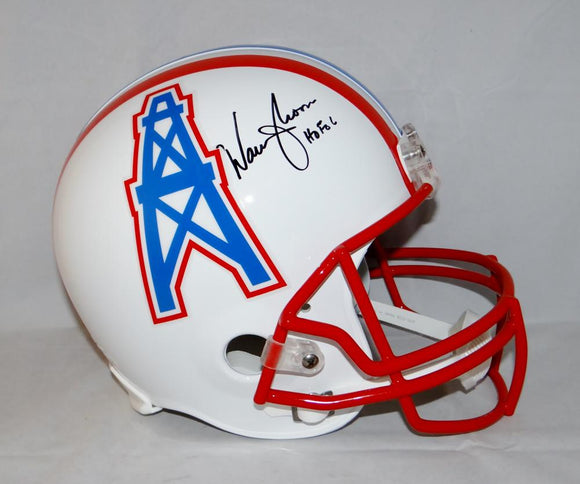 Warren Moon Autographed *Black Houston Oilers F/S White Helmet W/HOF- JSA W Auth