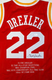 Clyde Drexler Autographed Red Stat Jersey- JSA Witnessed Authenticated