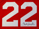 Clyde Drexler Autographed Red Stat Jersey- JSA Witnessed Authenticated