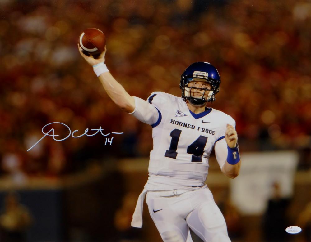 Andy Dalton Autographed TCU 16x20 Horizontal Passing Photo- JSA Witnessed  Auth