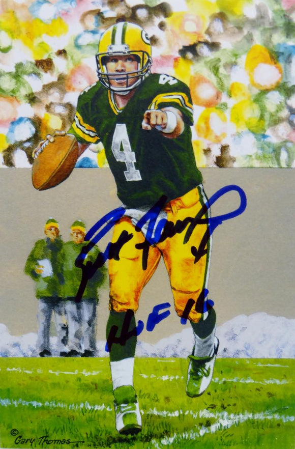 Brett Favre Autographed Green Bay Packers Goal Line Art Card W/ HOF- JSA W Auth