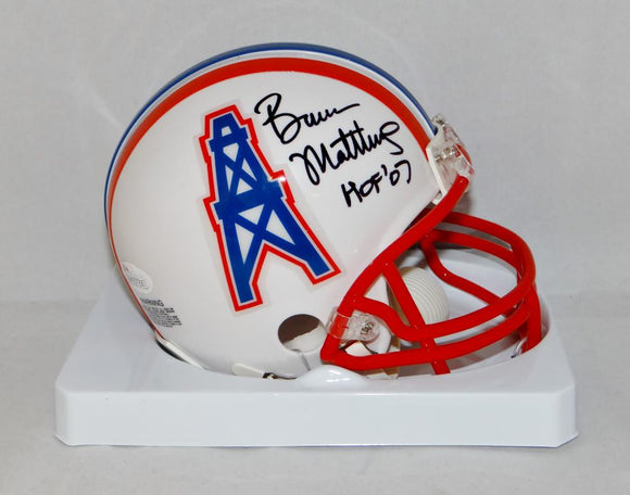 Bruce Matthews Autographed Houston Oilers Mini Helmet W/ HOF- JSA Witnessed Auth