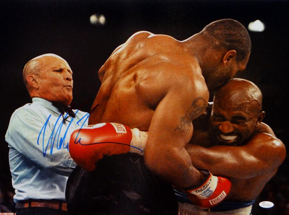 Mike Tyson Autographed 16x20 Biting Holyfield Photo- JSA Witnessed Auth