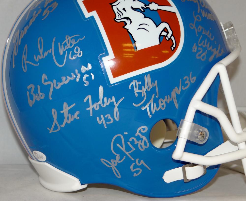 Three Amigos Autographed/Signed Denver Broncos F/S Blaze Helmet JSA – Denver  Autographs