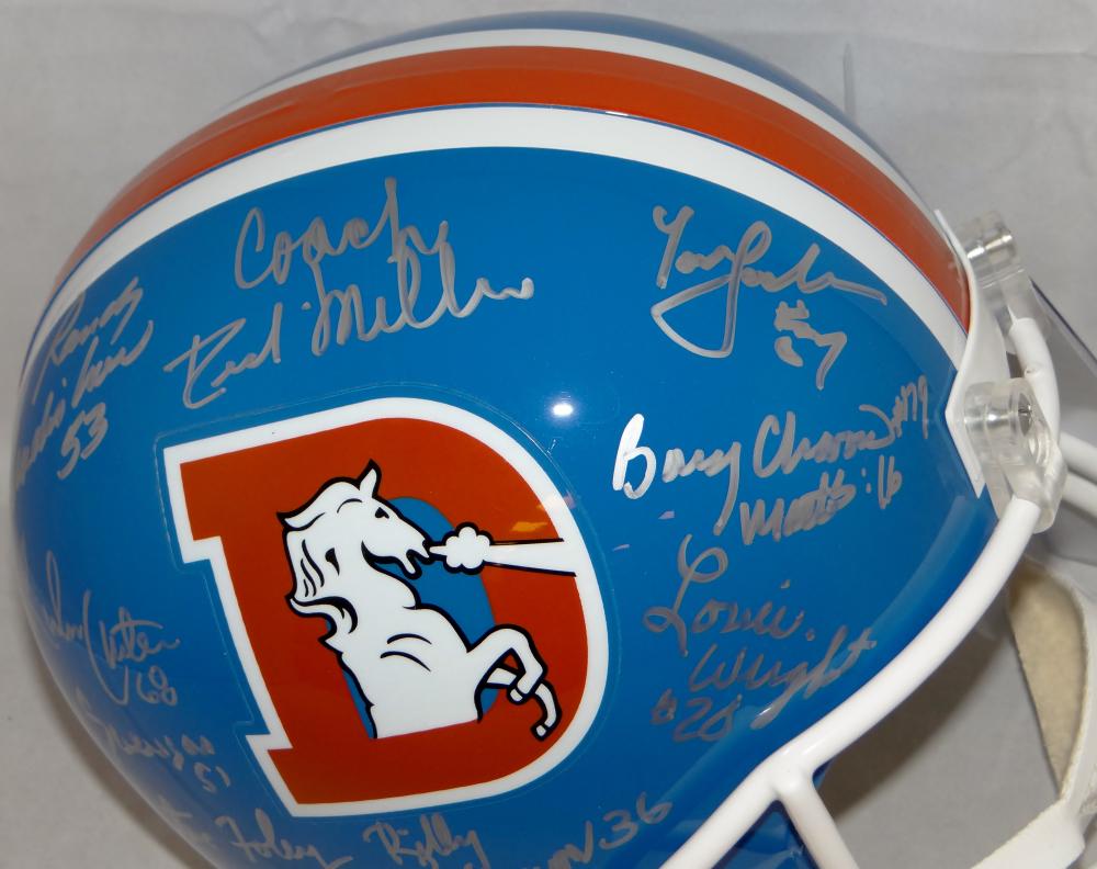 Three Amigos Autographed/Signed Denver Broncos F/S Blaze Helmet JSA