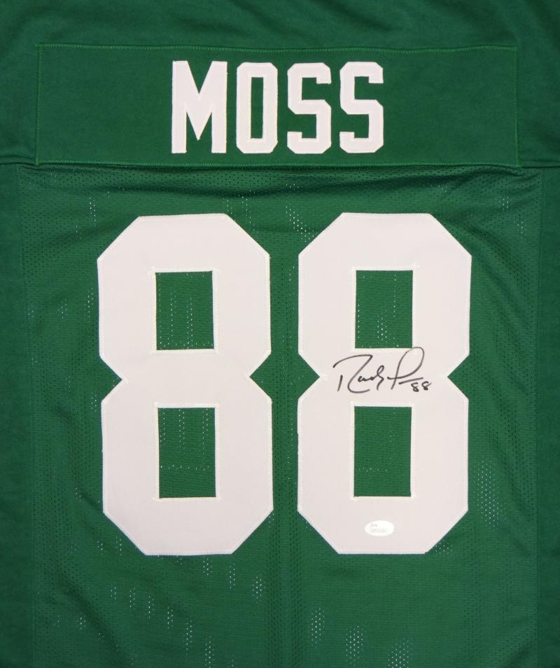 Randy Moss Autographed New England Blue frame jersey 35”x44” (JSA