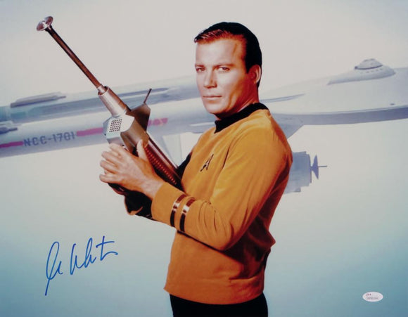 William Shatner Signed Star Trek 16x20 Photo *Blue Enterprise/Space Gun - JSA W Auth