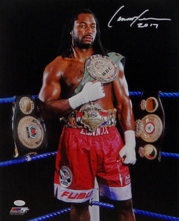 Lennox Lewis Autographed 16x20 with Belts PF Photo- JSA W Authenticated