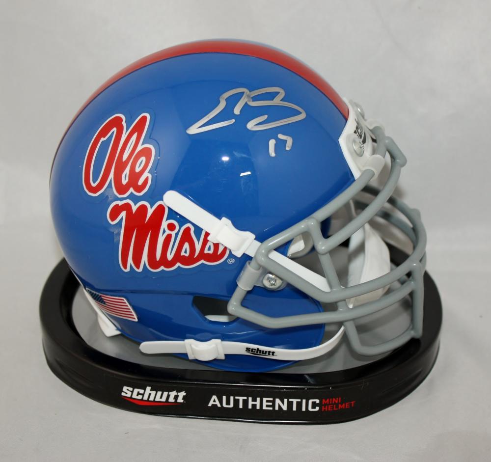 Evan Engram Autographed Signed Ole Miss Rebels Lt Blue Schutt Mini Helmet-  JSA Auth