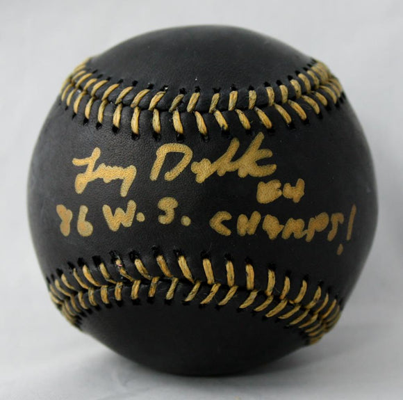 Lenny Dykstra Autographed Black OML Baseball With 86 WS Champs- JSA W Auth