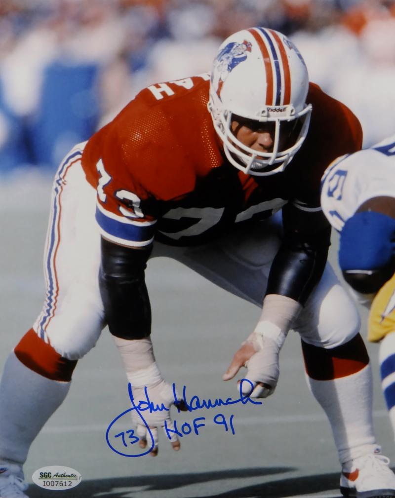 John Hannah Autographed 8x10 New England Patriots Photo w/ HOF - SGC Auth