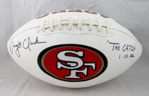 Dwight Clark Autographed 49ers Logo Football With 