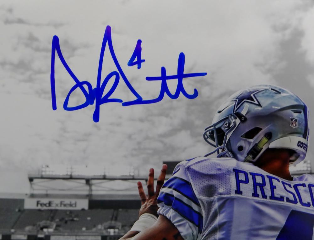 Dak Prescott Autographed Dallas Cowboys 8x10 Back Spotlight Photo