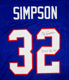 O. J. Simpson Autographed Blue Pro Style Stat1 Jersey W/ 2003 YDS- JSA W Auth *2