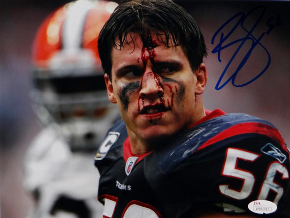 Brian Cushing Autographed 8x10 Bloody Looking Right Photo- JSA Witness Auth *Blue
