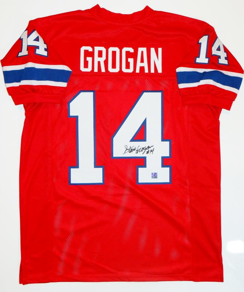 Steve Grogan Autographed Red Pro Style Jersey - The Jersey Source Auth