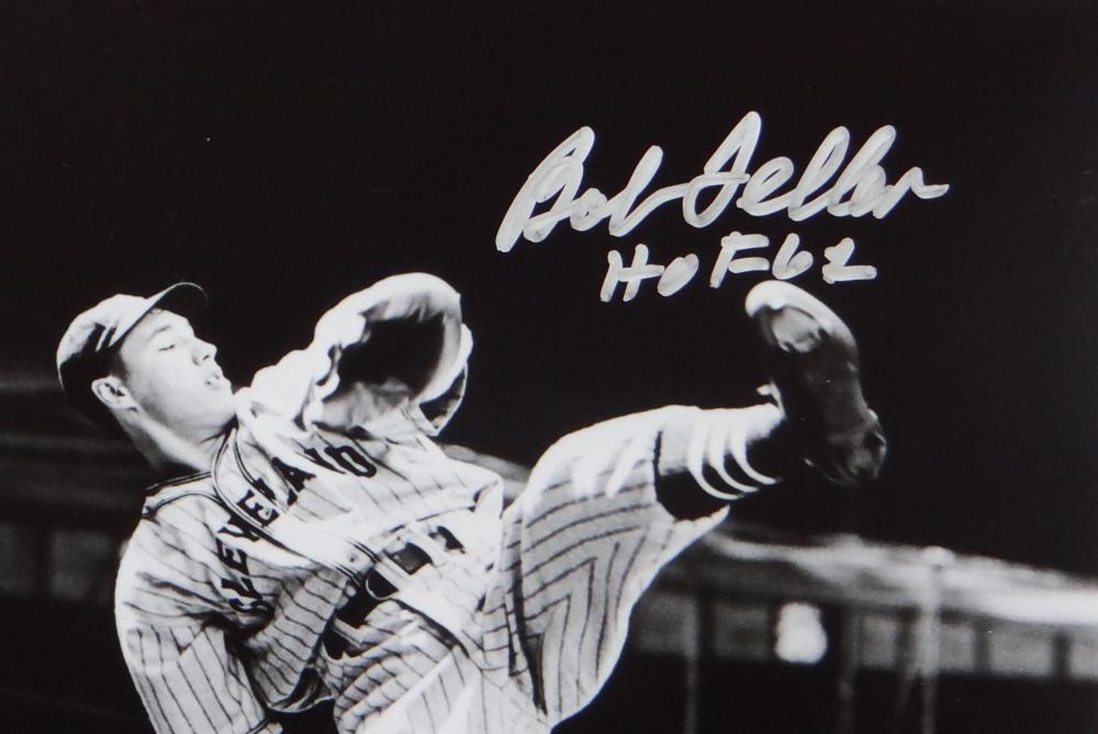 Bob Feller Signed Cleveland Indians 8x10 HOF B&W Pitching Photo- MLB A –  The Jersey Source