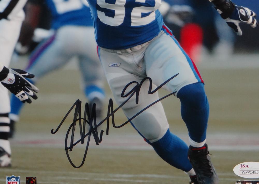 Michael Strahan Autographed NY Giants 8x10 Rushing PF Photo- JSA W