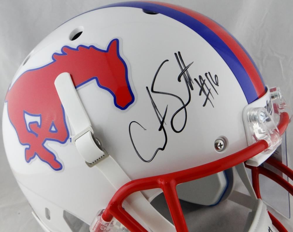 Courtland Sutton Autographed SMU White F/S Schutt Helmet - Beckett