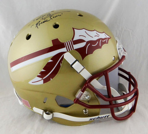 Deion Sanders Autographed Florida St F/S Gold Schutt Helmet w/ Prime Time- JSA W Auth *Black
