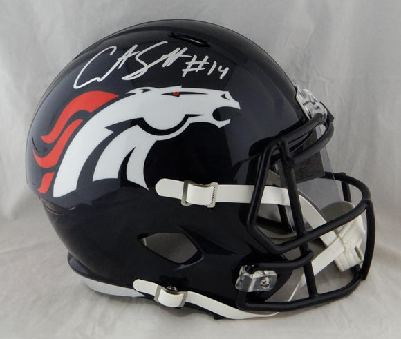 Courtland Sutton Autographed Denver Broncos F/S Speed Helmet - Beckett Auth *Silver