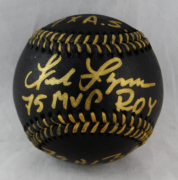 Fred Lynn Autographed OML Black Baseball w/ 3 Stats - JSA Witness Auth