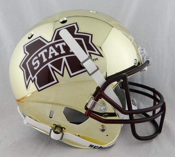 Dak Prescott Autographed F/S Mississippi State Chrome Gold Helmet- Beckett Auth *White