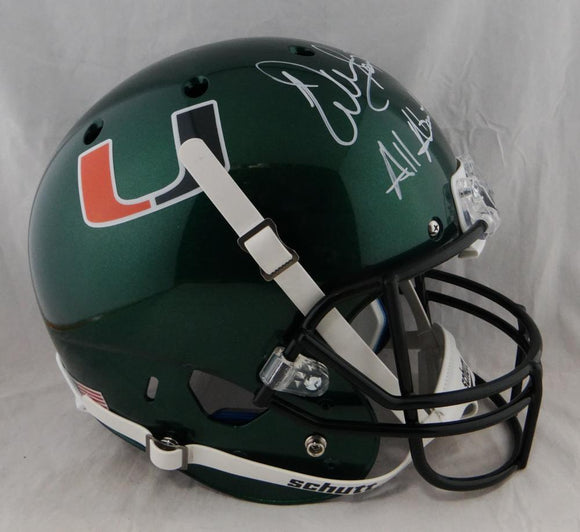Warren Sapp Signed Miami Hurricanes F/S Green Helmet w/ All About The U- JSA W Auth *White