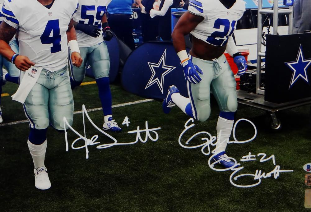 Ezekiel Elliott and Dak Prescott Dallas Cowboys Signed 16x20 Photo