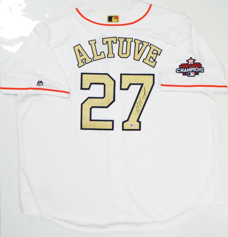 Men's Houston Astros Jose Altuve Majestic White 2017 World Series Champions  Flex Base Player Jersey – Patch Collection