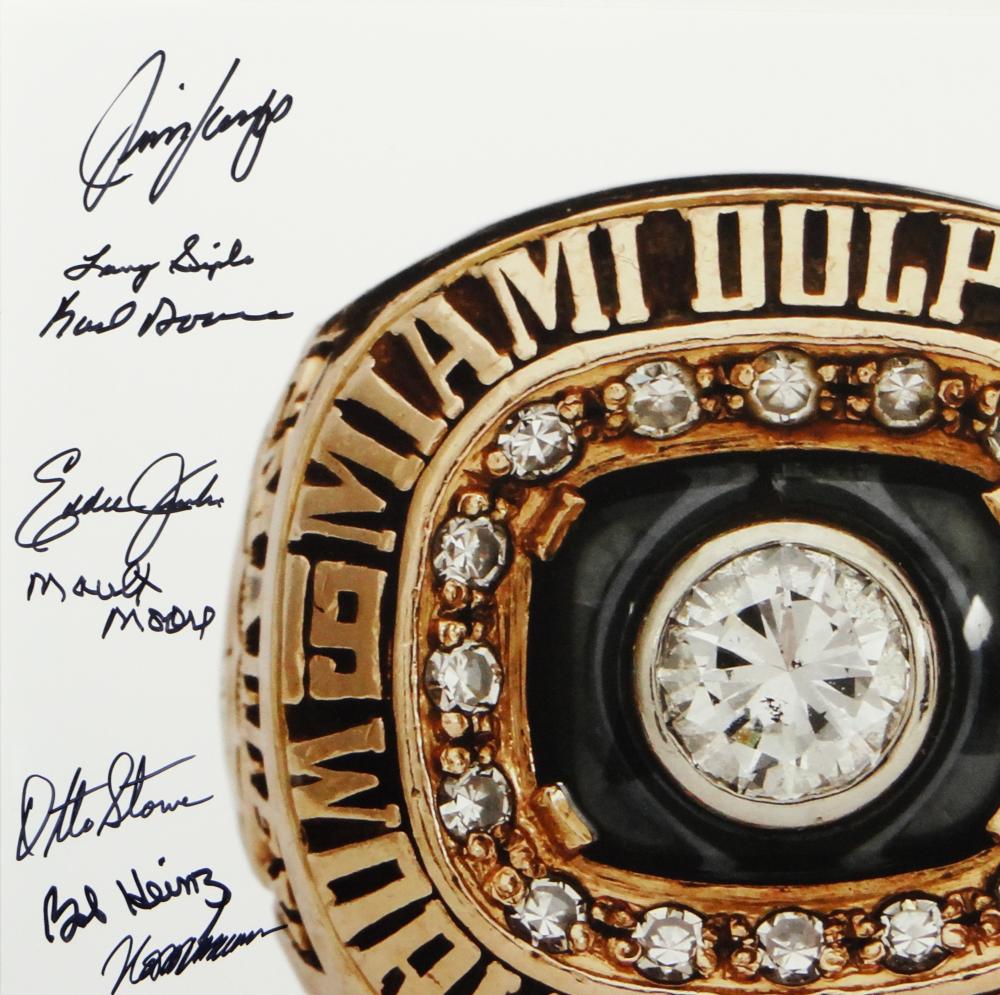 72 Dolphins Autographed 16x20 Super Bowl Ring w/ 19 Sigs -JSA W