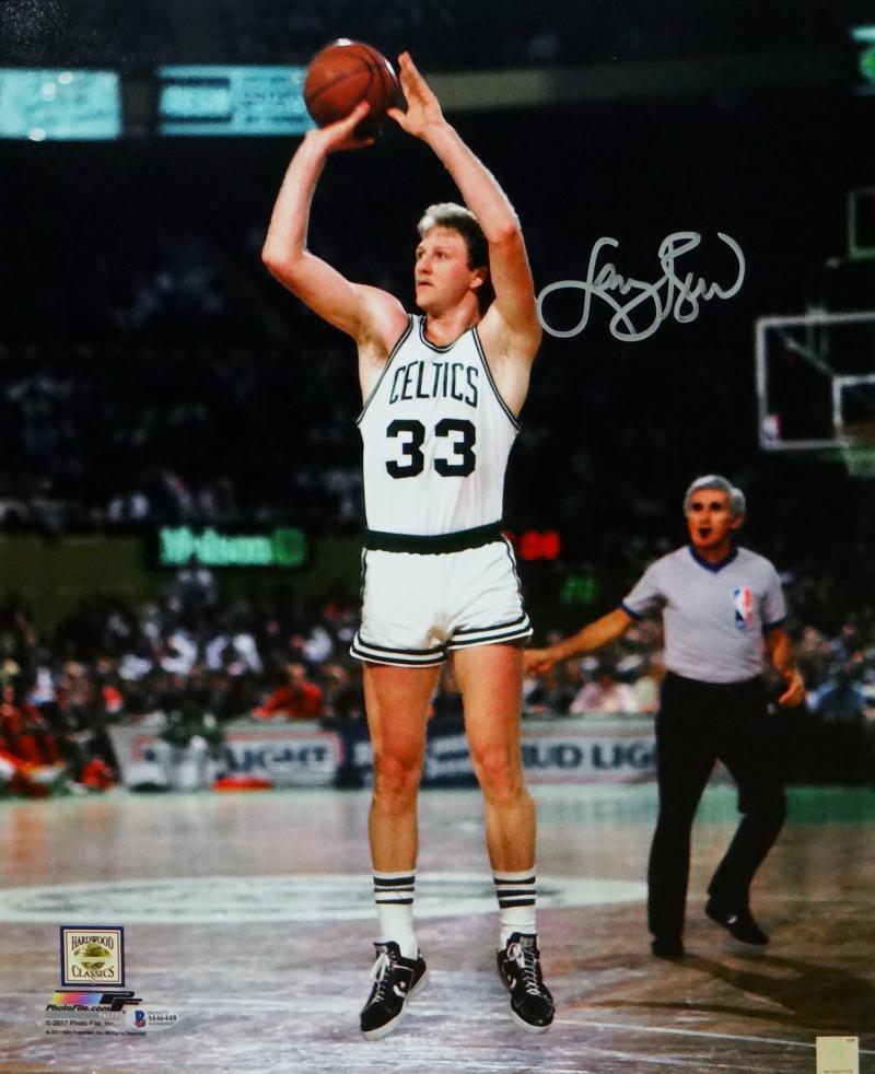 Larry Bird Boston Celtics Autographed 11 x 14 Shooting over