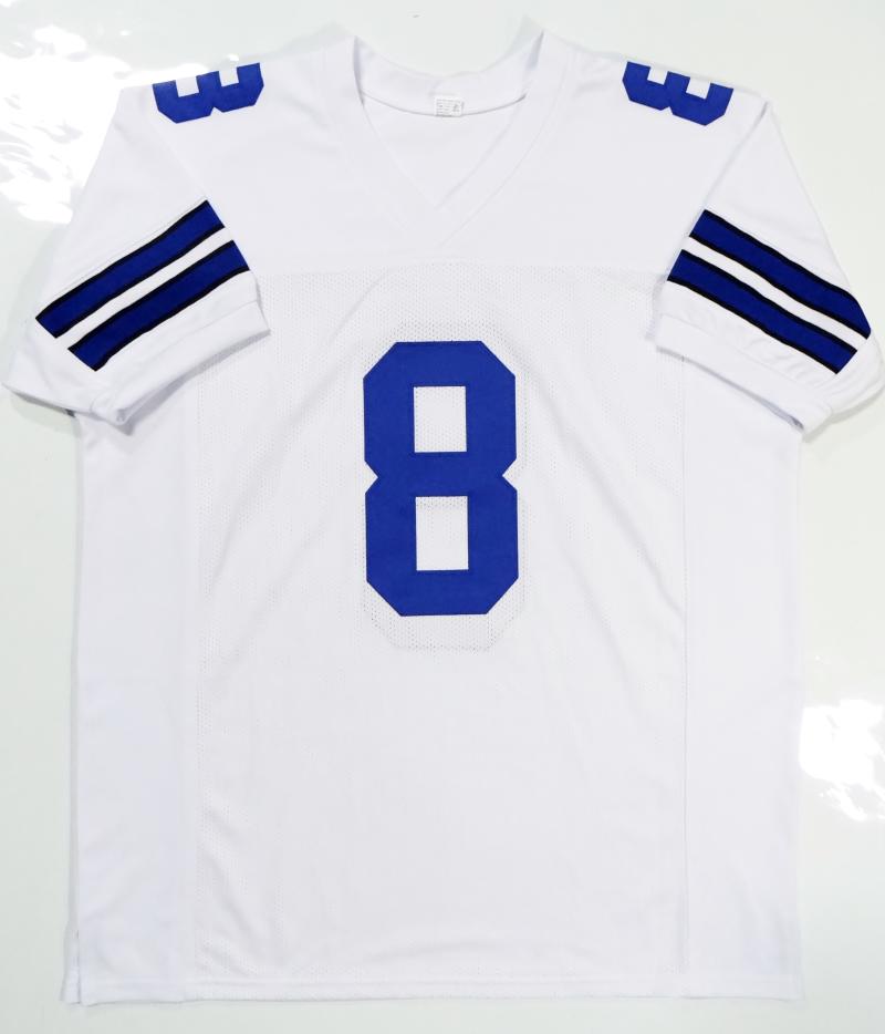 Troy Aikman Autographed White Pro Style STAT Jersey- Beckett